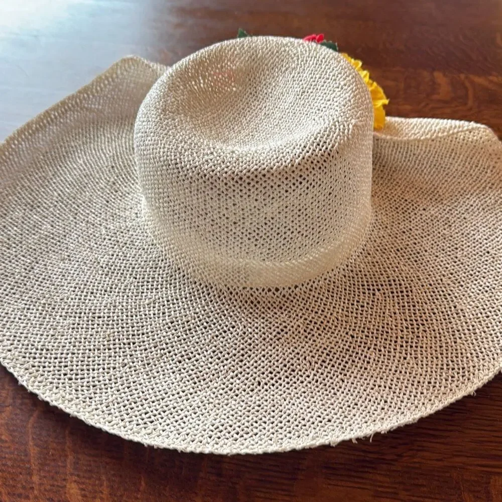 Vintage DKNY Light‎ Cream Straw Wide Brim Derby Hat Medium - Picture 5 of 11